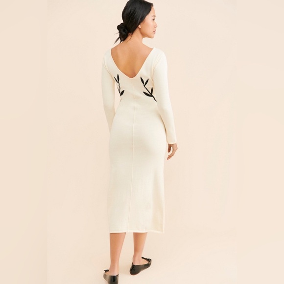 Another Girl Chic Cream Long Sleeve Dress with Black Floral Design - Picture 4 of 7